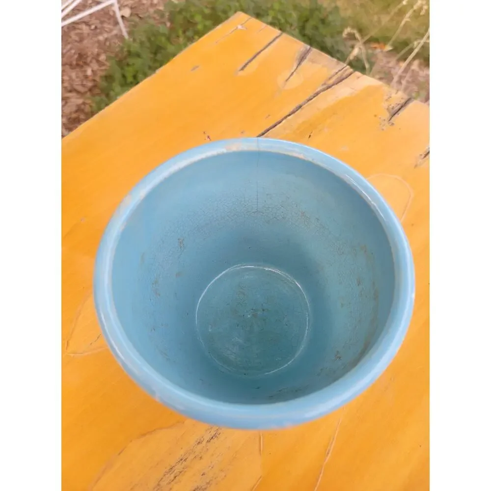 Vintage Robinson Ransbottom Blue Ceramic Flower Pot Planter MCM USA (Hairline)
